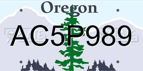 AC5P989 Oregon License Plate