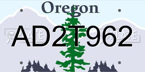 AD2T962 Oregon License Plate