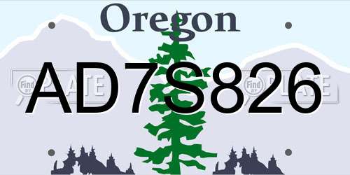 AD7S826 Oregon License Plate