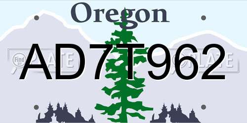 AD7T962 Oregon License Plate