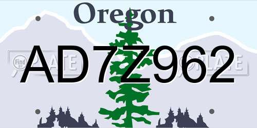 AD7Z962 Oregon License Plate