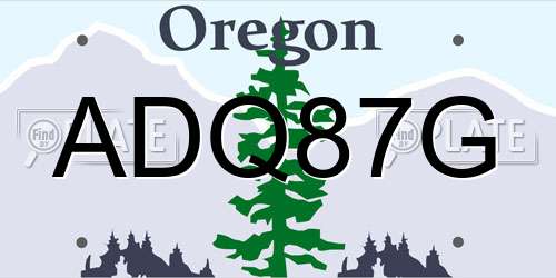 ADQ87G Oregon License Plate