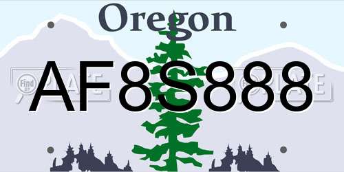 AF8S888 Oregon License Plate