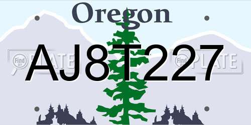 AJ8T227 Oregon License Plate