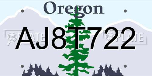 AJ8T722 Oregon License Plate