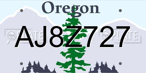 AJ8Z727 Oregon License Plate