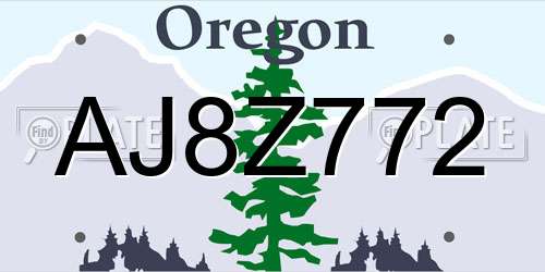 AJ8Z772 Oregon License Plate