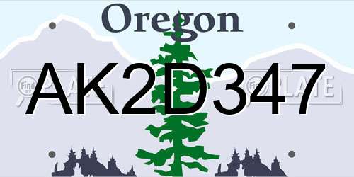 AK2D347 Oregon License Plate