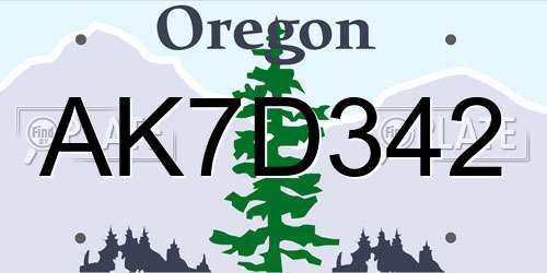 AK7D342 Oregon License Plate