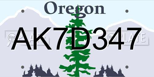 AK7D347 Oregon License Plate