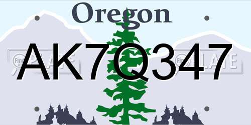 AK7Q347 Oregon License Plate