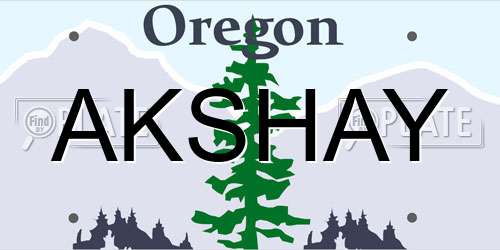 AKSHAY Oregon License Plate