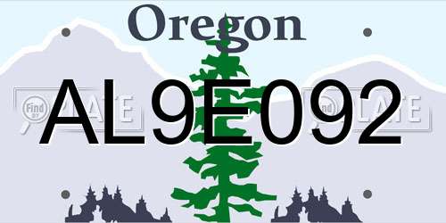 AL9E092 Oregon License Plate