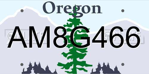 AM8G466 Oregon License Plate