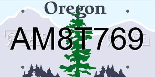 AM8T769 Oregon License Plate