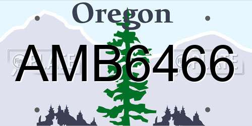 AMB6466 Oregon License Plate