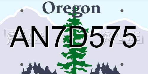 AN7D575 Oregon License Plate