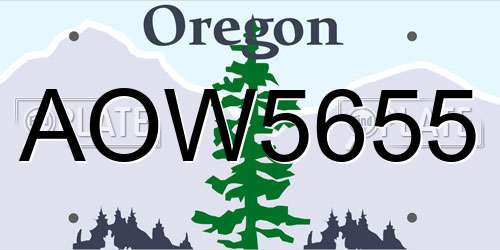 AOW5655 Oregon License Plate