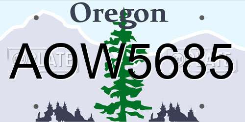 AOW5685 Oregon License Plate