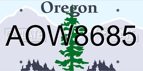 AOW8685 Oregon License Plate