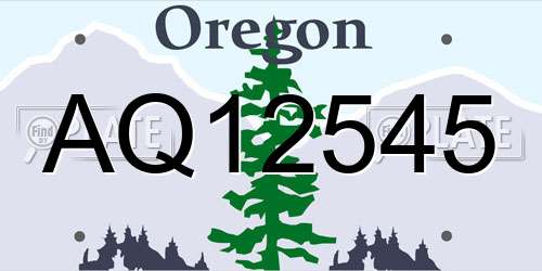 AQ12545 Oregon License Plate
