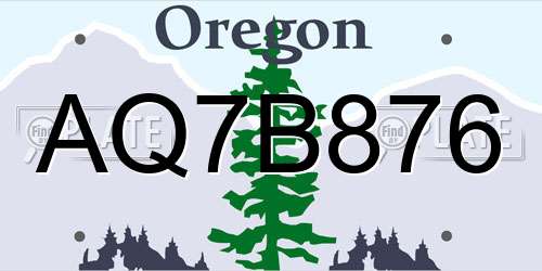 AQ7B876 Oregon License Plate