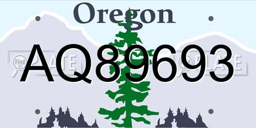 AQ89693 Oregon License Plate