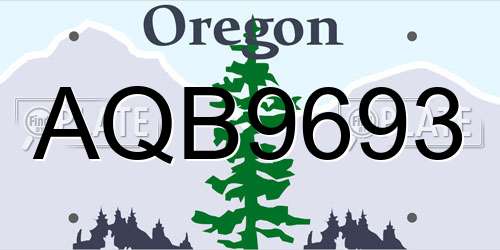AQB9693 Oregon License Plate