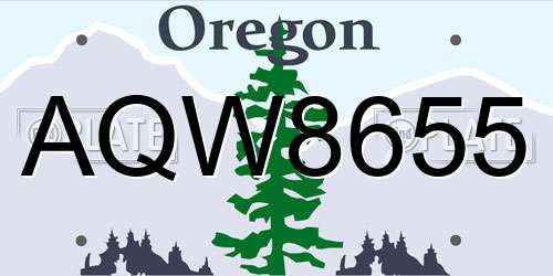 AQW8655 Oregon License Plate