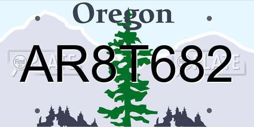 AR8T682 Oregon License Plate