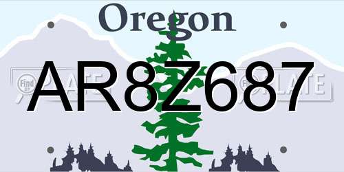 AR8Z687 Oregon License Plate