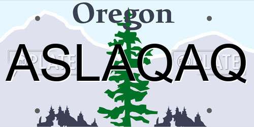 ASLAQAQ Oregon License Plate