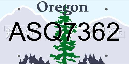 ASQ7362 Oregon License Plate