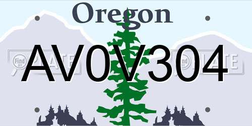 AV0V304 Oregon License Plate