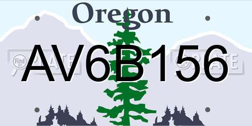 AV6B156 Oregon License Plate