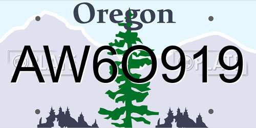 AW6O919 Oregon License Plate