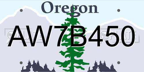 AW7B450 Oregon License Plate