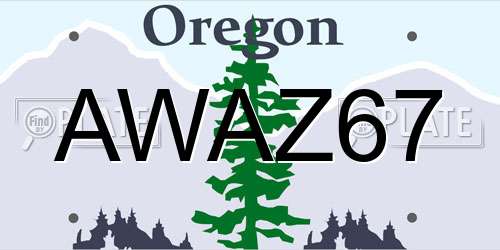 AWAZ67 Oregon License Plate