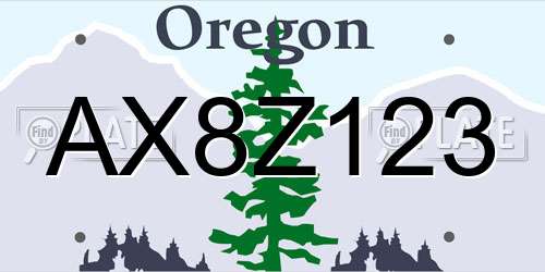AX8Z123 Oregon License Plate
