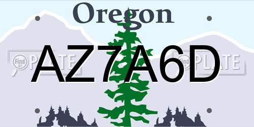 AZ7A6D Oregon License Plate