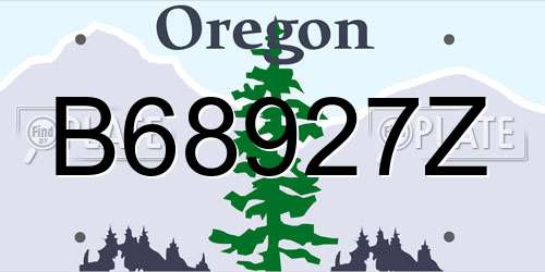 B68927Z Oregon License Plate