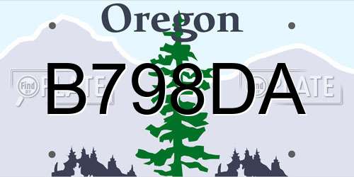 B798DA Oregon License Plate