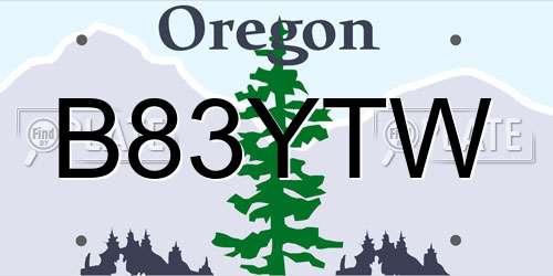 B83YTW Oregon License Plate