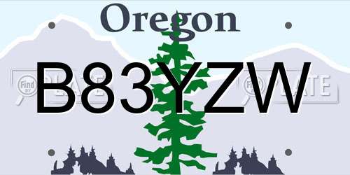 B83YZW Oregon License Plate