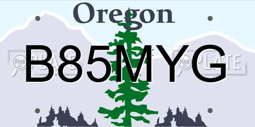 B85MYG Oregon License Plate
