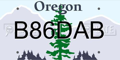 B86DAB Oregon License Plate