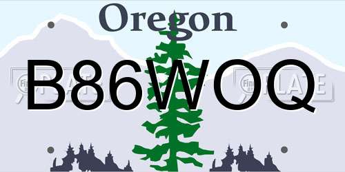 B86WOQ Oregon License Plate