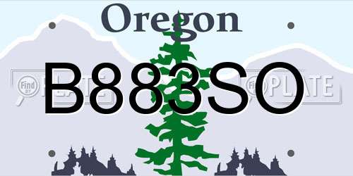B883SO Oregon License Plate