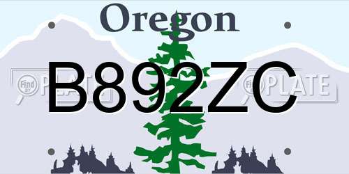 B892ZC Oregon License Plate