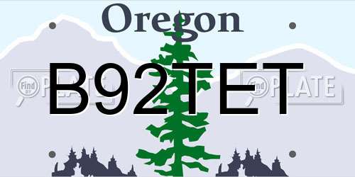 B92TET Oregon License Plate